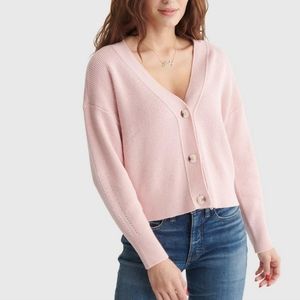 Lucky Brand Wool Cashmere Blend Ribbed V-Neck Cardigan. Rose Color Size Small